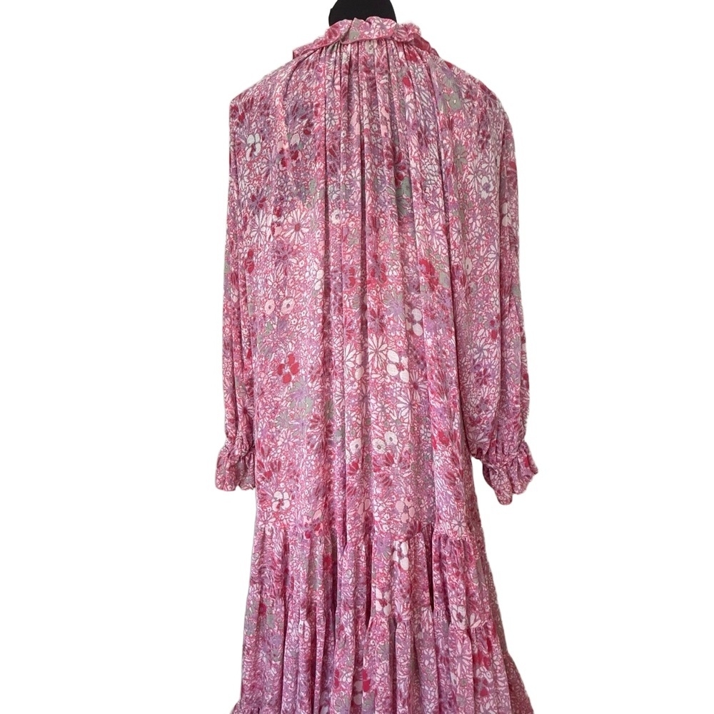 Free People Womens Small Pink Multi Floral Sheer Groovy Ruffle Maxi Feminine - Picture 3 of 13